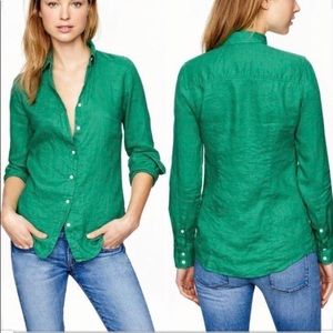 J. CREW Kelly Green Perfect 100% Linen Shirt, size 4